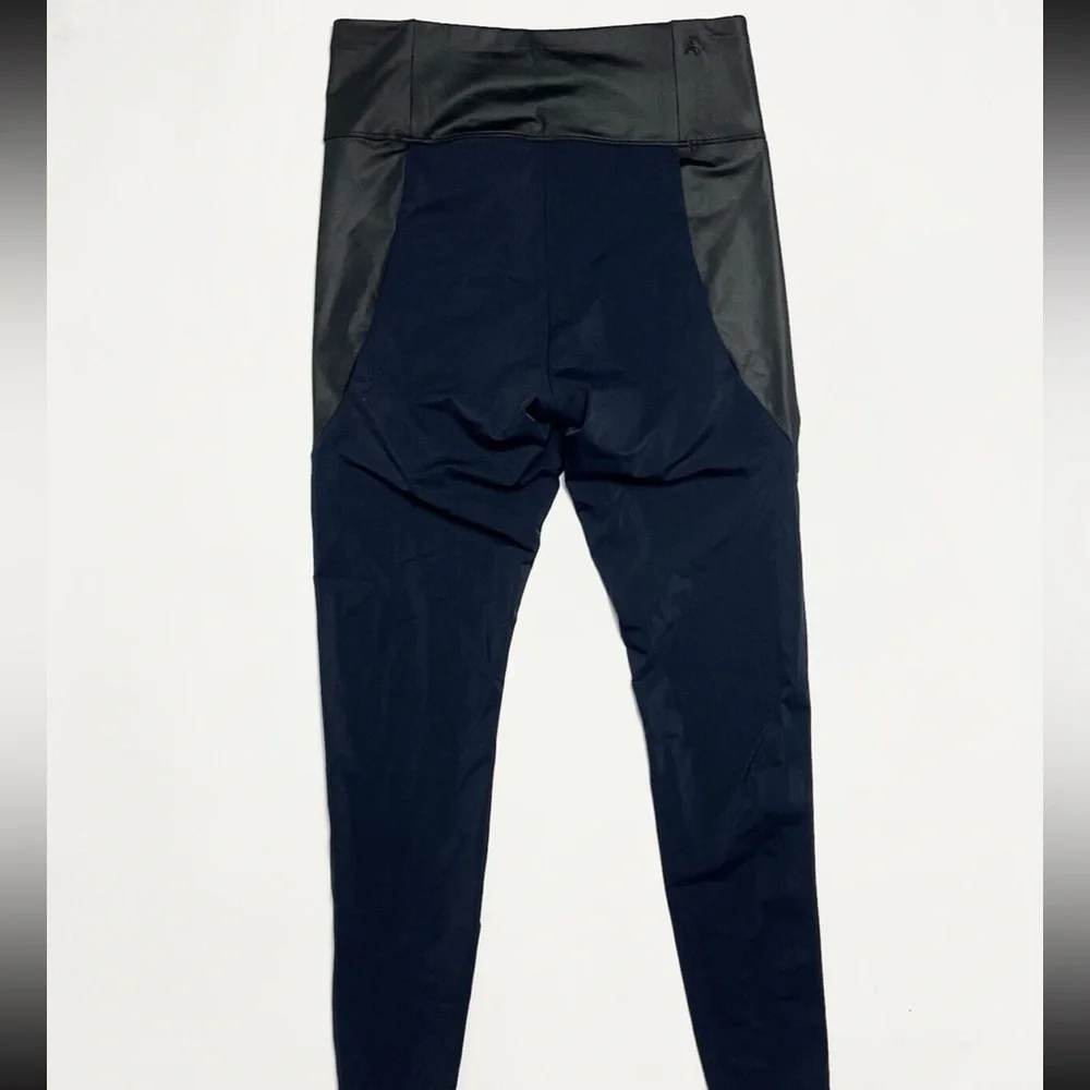 NWOT Aday Throw It Higher Technical Silk Leggings Sz L Blue Wet-Look Waistband - Picture 2 of 5
